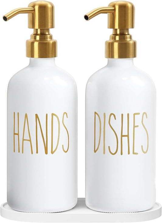 MOMEEMO Kitchen Soap Dispenser Set, Contains Dish and Hand Soap Dispenser, Suitable for Kitchen Counter Decor. (White)