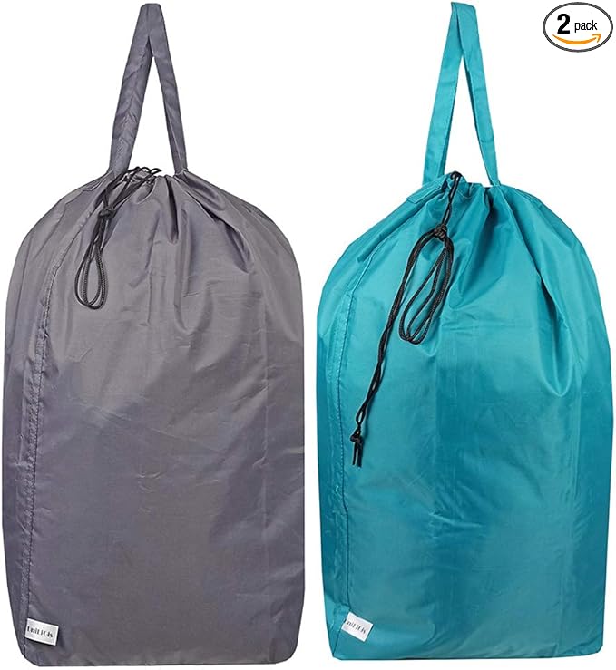 Tear Proof Nylon Laundry Bag with Handles,Hamper Liner with Drawstring Closure for Travel,Dirty Clothes Bag Fit Most Laundry Hamper and Sorter,27.5x34.5 inches Blue Aqua and Grey