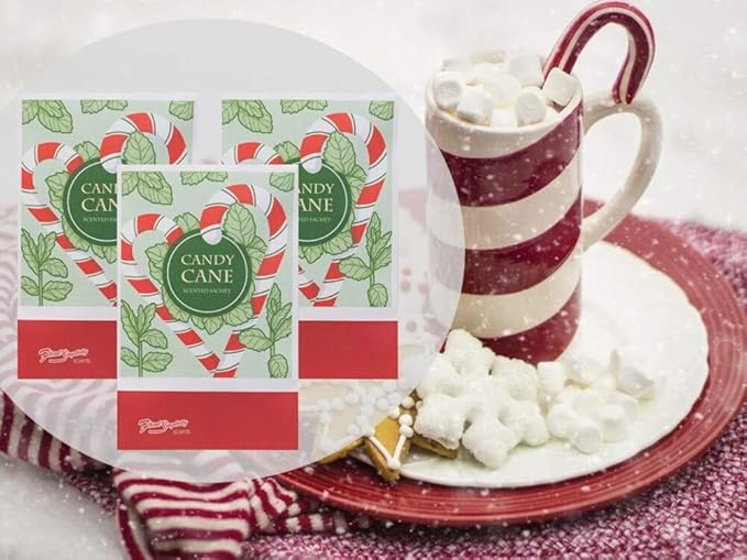 Floral Simplicity Candy Cane Scented Sachets Pack of 6, Fall & Winter - Long-Lasting Scented Bags, Home Fragrance, Air Freshener & Deodorizer for Closet, Room, Drawer, or Cars, Made in USA