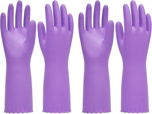 PACIFIC PPE 2 Pairs Reusable Dishwashing Cleaning Gloves with Latex Free, Cotton Lining, Kitchen Gloves, Purple, Medium