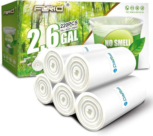 Small Clear Trash Bags – FORID 2.6 Gallon Garbage Bags Wastebasket Bin Liners 220 Count Plastic Trash Bags for Bathroom Bedroom Office Garbage Can (220 count)