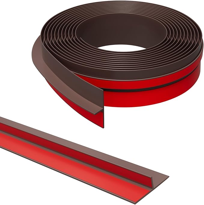 T-Shaped Door Draft Stopper, 1.97 in x 40 Ft Silicone Seal Strip for Windows Gaps, Weather Stripping Seal Strip Shower Sweep, Brown