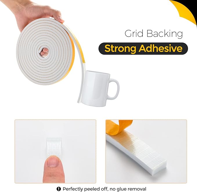 60 Feet Weather Stripping Door Seal, 1/4" Wide X 1/8" Thick Door Seal Strip High Density Foam Tape Adhesive Strip for Door Soundproofing,Window Insulation (1/4" x 1/8" x 60FT,White)