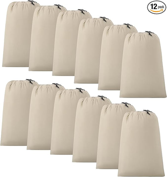 ZPECC Travel Laundry Bag 12 Pack,Bulk Extra Large Heavy Duty Bags, Durable Dirty Clothes Organizer With Drawstring, Fit a Basket or Hamper (40" X 30",Khaki)