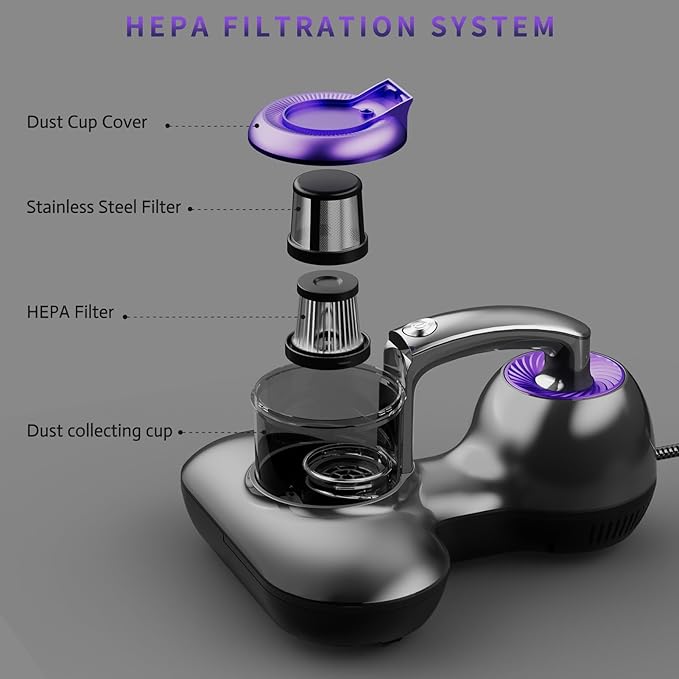 Mattress Vacuum Cleaner, Handheld UV Bed Vacuum Cleaner 16KPa & 12800 Vibrations Per/Min Upgraded Effectively Clean Up Bed, Pillows, Cloth Sofas, Carpets and Ther Fabric Surfaces