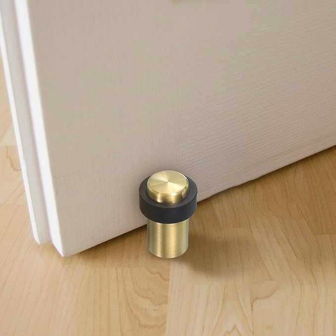 PATIKIL 3Set Round Door Stoppers, 46mm Stainless Steel Door Stop Doorstop Wedge Metal Cylinder Self Adhesive with Screw for Bottom of Door Floor Inside, Copper Tone
