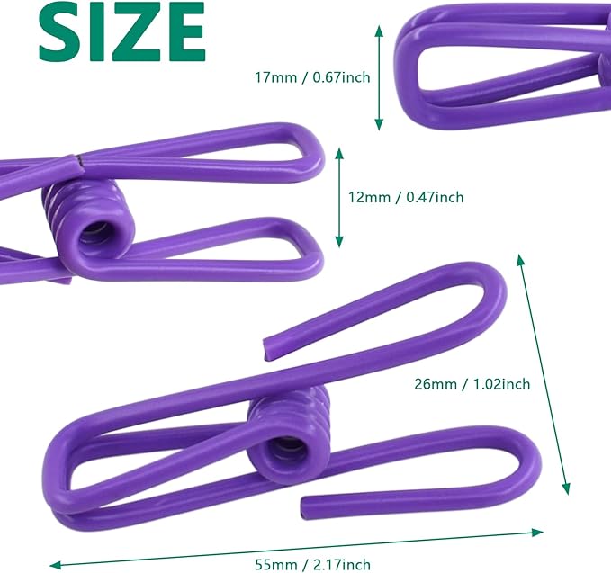 50 Packs Steel Wire Clips Vinyl Plastic Coated Multi-Function Colored Utility Clothesline Clip for Laundry Hanging, Kitchen Bag Sealing, Multi-Purpose Clothespins