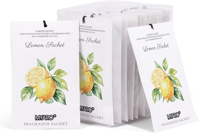 MYARO 12 Packs Lemon Scented Sachets for Drawer and Closet, Long-Lasting Closet Sachet Bags Drawer deodorizers Fresh Scents, Home Fragrance for Lover