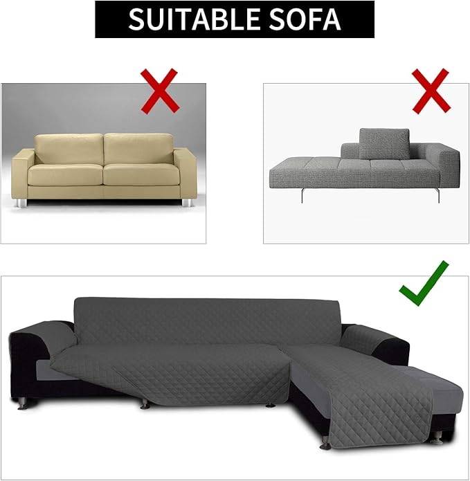 Easy-Going Sectional Couch Covers L Shape Reversible Sofa Slipcover Chaise Lounge Cover Furniture Protector Cover for Pets Dog Cat (X-Large, Dark Gray)