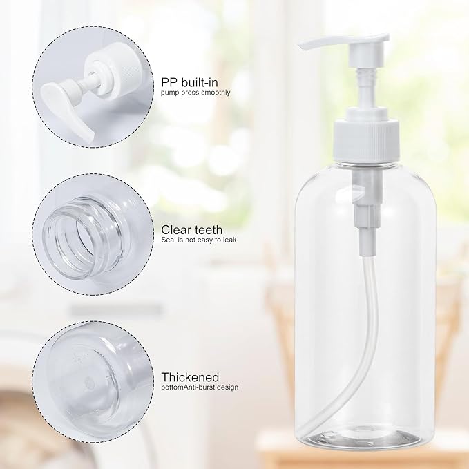 Yebeauty Soap Dispenser, 4 Pack 13.5oz/400ml Empty Refillable Pump Bottle Modern Liquid Plastic Shampoo and Conditioner Bottles Large Body Wash Dispenser for Shower, Clear