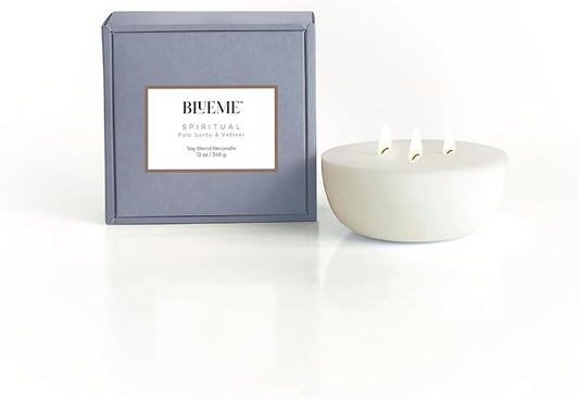New BLUEME Wellness Candle Wax Refill, Contains Essential Oil, Sustainable, Hand Finished, Hand Poured, Premium, Luxury Ceramic, Natural Cotton Wick (12oz, Palo Santo & Vetiver)