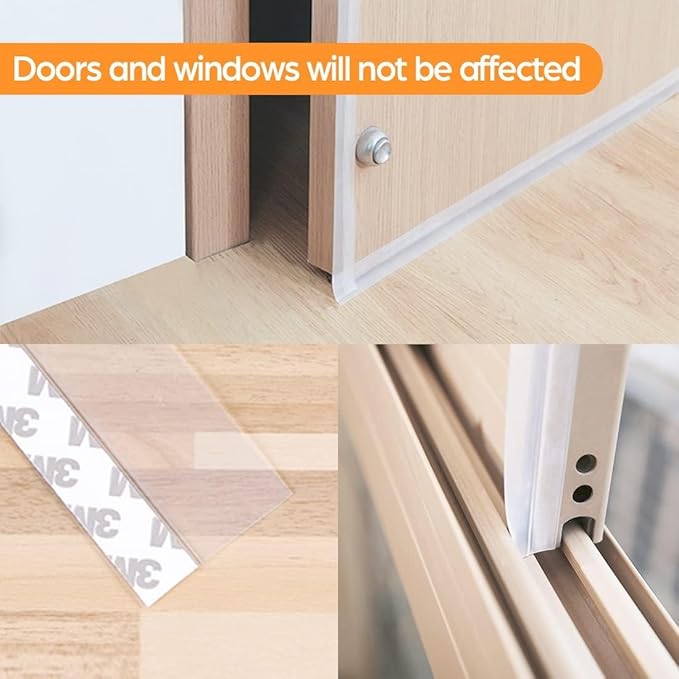 20 Ft Weather Stripping Door Seal Strip,Shower Door Bottom Seal,Self Adhesive Silicone Draft Stopper,for Door Frame,Windows and Shower Door (Transparent, 35mm)