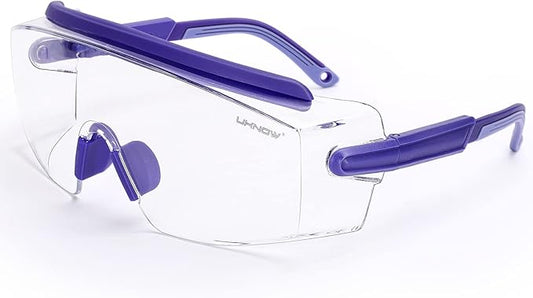 UKNOW Safety Goggles Over Glasses, Safety Glasses Anti Fog Wraparound Eye Protection, Protective Eyewear ANSI Z87.1