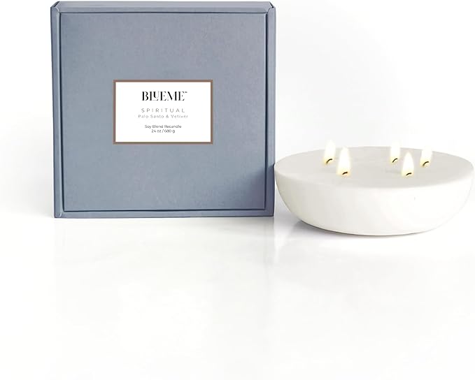 New BLUEME Wellness Candle Wax Refill, Contains Essential Oil, Sustainable, Hand Finished, Hand Poured, Premium, Luxury Ceramic, Natural Cotton Wick (24oz, Palo Santo & Vetiver)