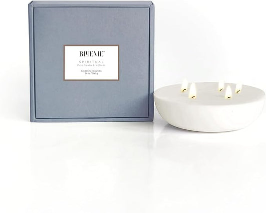 New BLUEME Wellness Candle Wax Refill, Contains Essential Oil, Sustainable, Hand Finished, Hand Poured, Premium, Luxury Ceramic, Natural Cotton Wick (24oz, Palo Santo & Vetiver)