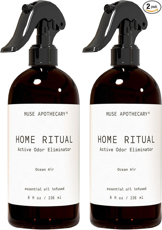 Muse Apothecary Home Ritual Active Odor Eliminator Spray - Furniture Deodorizer Spray & Bathroom Odor Eliminator for Home - Essential Oil Air Freshener - 8oz, Ocean Air