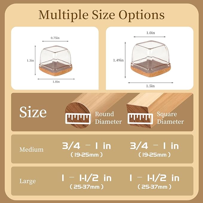 Square Chair Leg Floor Protectors Medium 24Pcs,Silicone Chair Leg Protectors for Hardwood Floors/Tiles,Clear 360°Wrapped Felt Bottom to Prevent Scratch and Reduce Noise