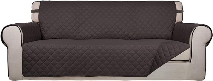 PureFit Reversible Quilted Sofa Cover, Water Resistant Slipcover Furniture Protector, Washable Couch Cover with Non Slip and Elastic Straps for Kids, Pets (Sofa, Chocolate/Chocolate)