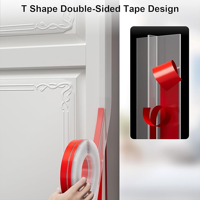 T-Shaped Door Draft Stopper, 1.37 in x 20 Ft Silicone Seal Strip for Windows Gaps, Weather Stripping Seal Strip Shower Sweep, Clear