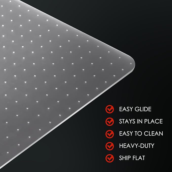 Kuyal Office Chair Mat for Carpet, 46x55 Clear Heavy Duty Computer Chair Mat, Under Desk Protector Carpeted Floors Mat, Easy Chair Movement,Ship Flat