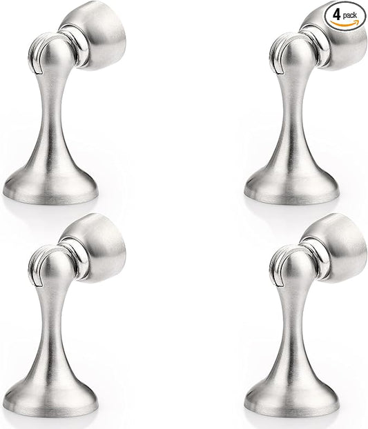 Probrico Brushed Nickel Magnetic Door Stoppers for Bottom of Door, Stainless Steel Magnet Door Catch Door Stops to Keep Door Open, Heavy Duty Door Holder, Wall and Floor Mounting, 4 Pack