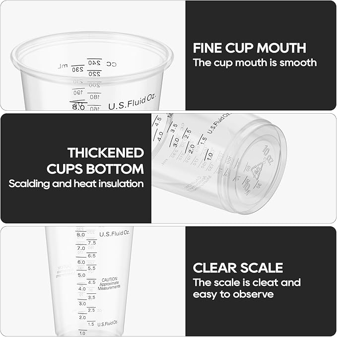 Turbo Bee Plastic Measuring Cups 8OZ,100 PACK Disposable Mixing Cups with 100 Mixing Sticks,Paint Graduated Measuring Tumblers for Epoxy Resin, Paint Mixing, Art DIY