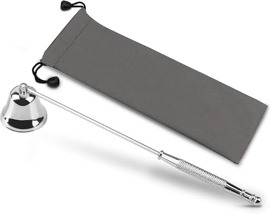 GOSGOONE Candle Snuffer, Elegant Candle Extinguisher with Long Handle, Hinged Candlesnuffers Wick Snuffer Candle Accessory for Putting Out Candle Flame Safely, Candle Stopper with Storage Bag (Silver)