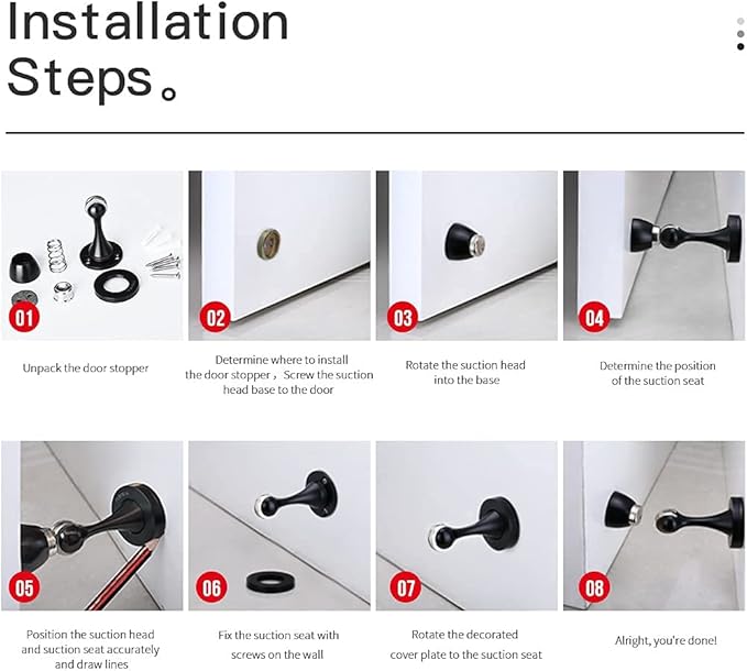 YAGU Door Stopper 4 Pack Magnetic Door Stops, Zinc Alloy Matte Black Door Catch Door Holder Wall Floor Mounted, Metal Soft-Catch