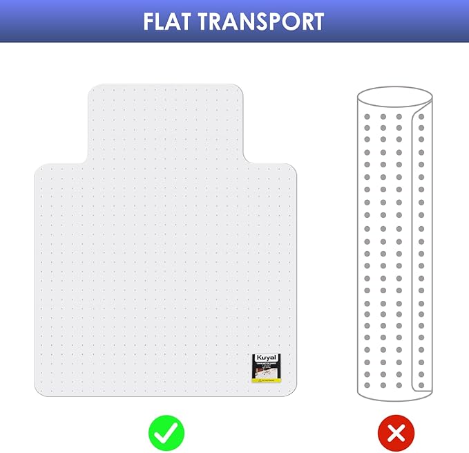 Kuyal Office Chair Mat for Carpet, 2 Pack 45x53 Clear Heavy Duty Computer Chair Mat with Lip, Under Desk Protector Carpeted Floors Mat, Easy Chair Movement,Ship Flat
