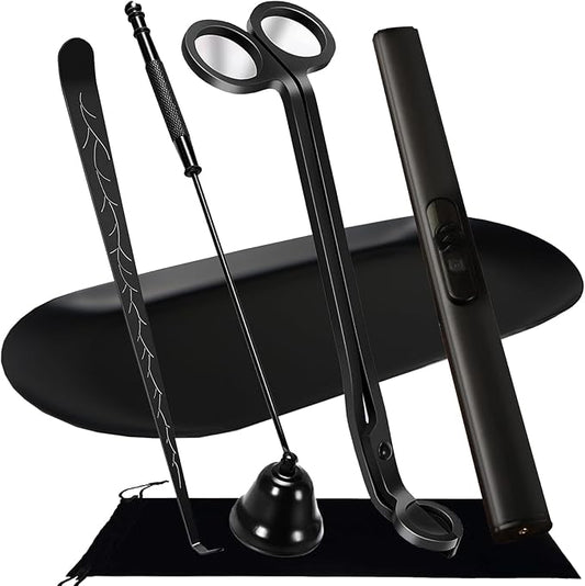 5 IN 1 Candle Wick Trimmer, Electric Candle Lighter Rechargeable, Candle Snuffer, Candle Wick Cutter, Candle Wick Dipper Accessory Candle Making Kit,with Storage Tray Plate for Gifts Candle Lovers