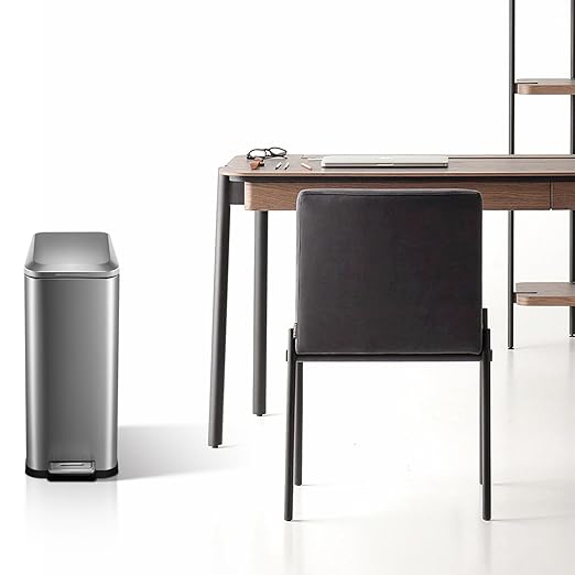13.2 Gallon / 50L Kitchen Trash Can, Slim Stainless Steel Garbage Can with Removable Inner Bucket, Fingerprint-Proof Step Rubbish Bin with Soft-Close Lid for Narrow Space, Silver