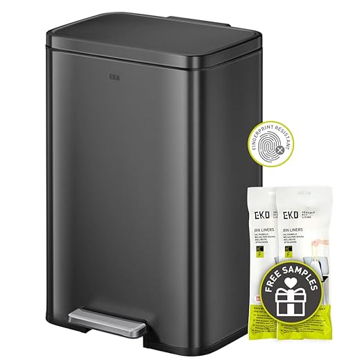 EKO Madison Matte Black 50 Liter/13.2 Gallon Step Trash Can with Inner Liner - Fingerprint Resistant Finish
