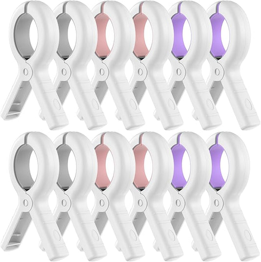 Senbowe 12 Pack Beach Towel Clips,Pool Chair Clips,Heavy Duty Plastic Clothes Pins,Quilt Drying Clips,Windproof Clothes Clips,Keep Your Towel,Clothes,Blankets to Dry on Clothesline and Hanging Rack