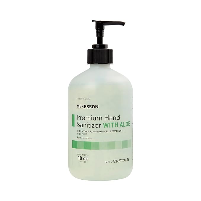 McKesson Hand Sanitizer with Aloe, 18 oz Pump Bottle [Pack of 5] - 70% Ethyl Alcohol, Spring Water Scent, No-Rinse Sanitizing Gel with Vitamin E and Moisturizers, Medical-Grade
