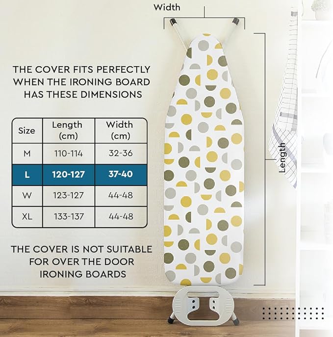 Encasa XO Ironing Board Cover and Pad 54"x15" - Thick 3mm Felt Padding, Drawstring Tightening & Lock, Easy Fit, Scorch & Stain Resistant, Fits Standard Large Ironing Board - Peach Tiles