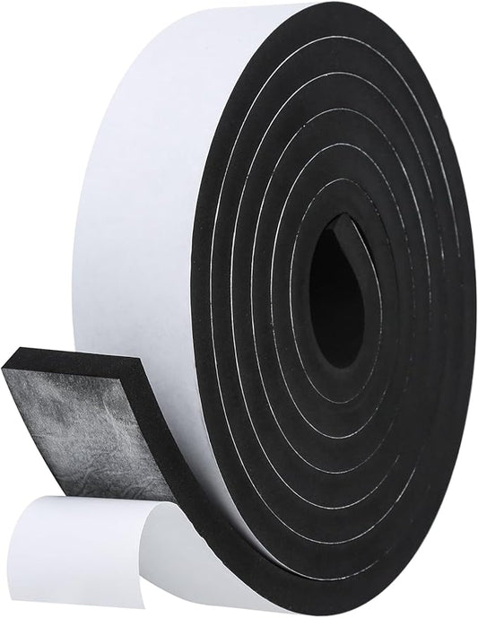 Weather Stripping Door Seal Strip- 2 Inch X 1/2 Inch X 10Feet, Strong Adhesive, Lightproof, Soundproof, Weatherproof Foam Tape Insulation for Sliding Door, Front Door Frame, Windows- Black