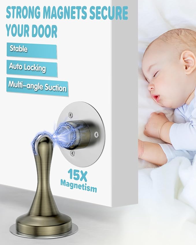 Door Stoppers Magnetic Door Catch - 6 Pack Stainless Steel Heavy Duty Door Stops for Bottom of Door, Wall & Floor Mounting No-Drill Strong Adhesive & Screws, Strong Door Holder to Keep Door Open