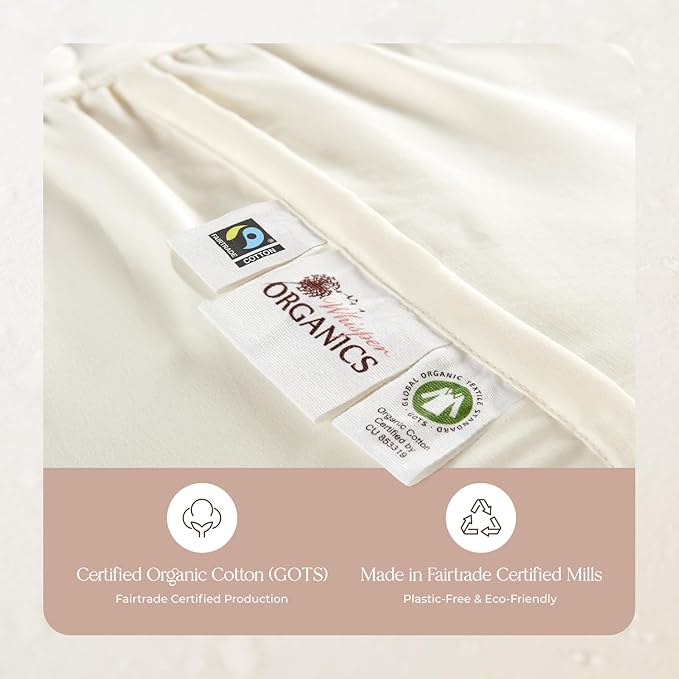 100% Cotton Organic Mattress Pad - Breathable & Cooling Mattress Protector Full Size - Premium 300GSM Quilted and Noiseless Machine Washable Organic Mattress Protector (Ivory, Full)