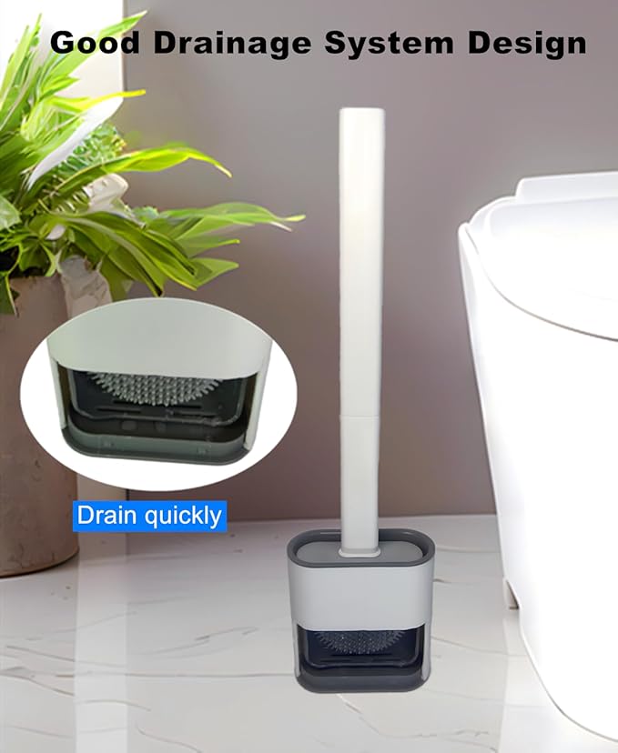Toilet Brush with Holder Silicone Toilet Brush and Cleaning Brush for Household Bathroom Toliet Brush Set (White)