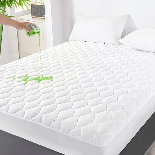 GRT King Mattress Protector Waterproof, Rayon from Bamboo, Cooling Quilted Fitted Mattress Pad, Noiseless Waterproof Mattress Cover, fits up to 21" Deep, Dust Proof White