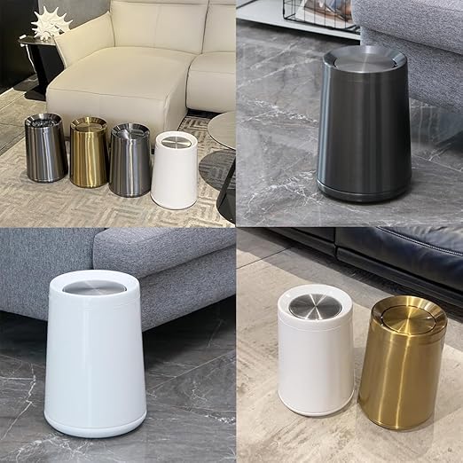 8L / 2.1Gal Gold Brushed Stainless Steel Trash Can with Swing Cover,Gold Bathroom Trash can ，Decorative Garbage Can for Bathroom, Living Room, BedroomOffice, Hotel, RV (32A gold-8L)