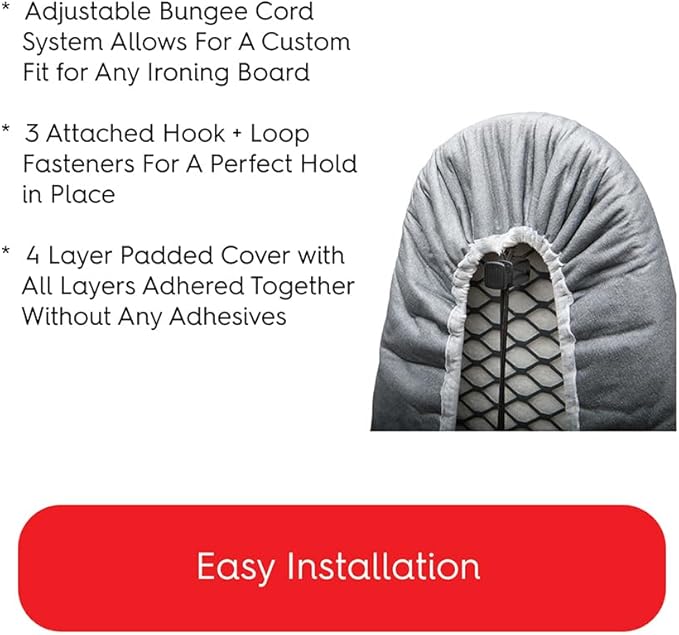TIVIT Ironing Board Cover 18 x 50, Made in Italy. Pro Grip Pad Covers w/3 Fastener Straps & Pull Bungee Cord - Durable Scorch & Stain Resistant Padded Layers, Heat Reflective AlumiTek PRO Top Coat