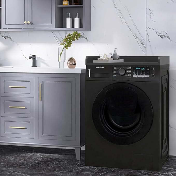 Washer Dryer Countertop Only,Edge Rails-27.5" Depth*27.5" Width Laundry Room Organization,High-Adhesion Non-Slip Protective Layer,with Edge Rails (Black)