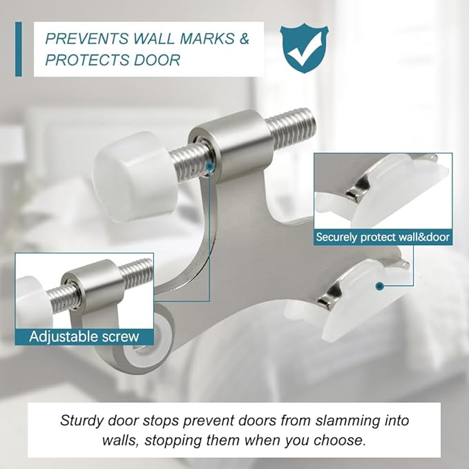 24 Pack Hinge Pin Brushed Nickel Door Stopper, Adjustable Heavy Duty Hinge Pin Door Stop with Rubber Bumper Tips
