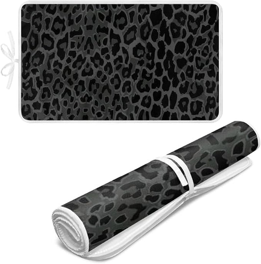 Black Ironing Mat Portable Leopard Print Ironing Pad for Steam Pressing on Tabletop or Bed,Heat Resistant Portable Quilting & Travel Blanket Ironing Board Alternative Cover