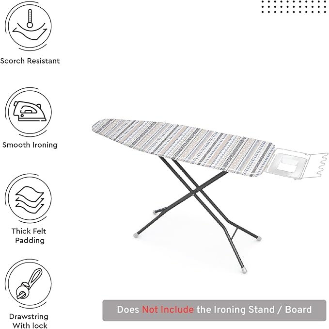 Encasa XO Ironing Board Cover and Pad 54"x15" - Thick 3mm Felt Padding, Drawstring Tightening & Lock, Easy Fit, Scorch & Stain Resistant, Fits Standard Large Ironing Board - Aztec