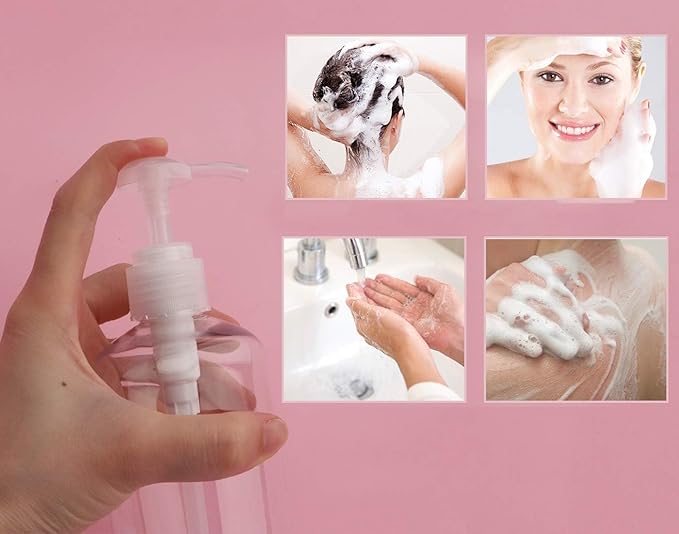 Yebeauty Soap Dispenser, 3 Pack 10oz/300ml Empty Refillable Pump Bottle Modern Liquid Plastic Shampoo and Conditioner Bottles Large Body Wash Dispenser for Shower, Clear