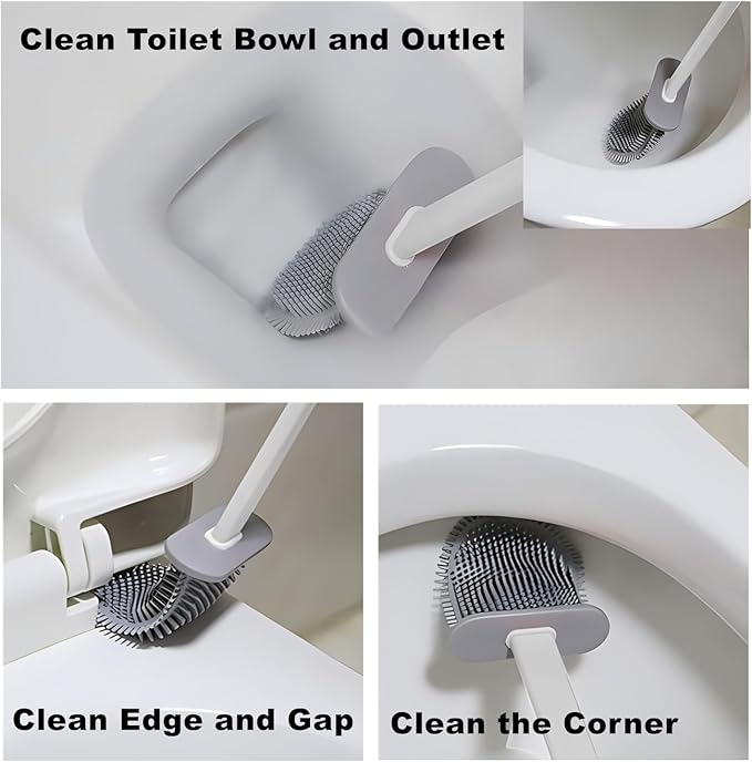 Toilet Brush with Holder Silicone Toilet Brush and Cleaning Brush for Household Bathroom Toliet Brush Set (Black,Gray)