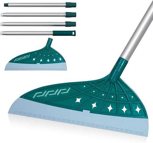 Magic Air Broom Rubber Floor Squeegee for Glass and Floors with Long Aluminum Adjustable Handles,60inch Silicone Squeegee Broom or Pet Hair, Dust and Liquids (Green)