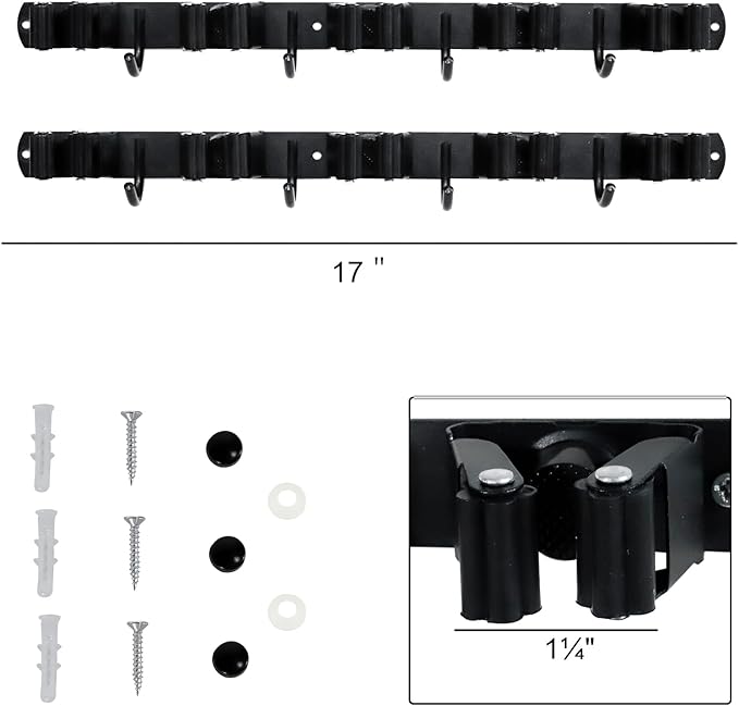 Broom and Mop Holder Wall Mount - 5 Slots and 4 Hooks Stainless Steel Mop and Garden Tool Storage Rack for Bathroom, Kitchen, Garage, Outdoor （2Pcs